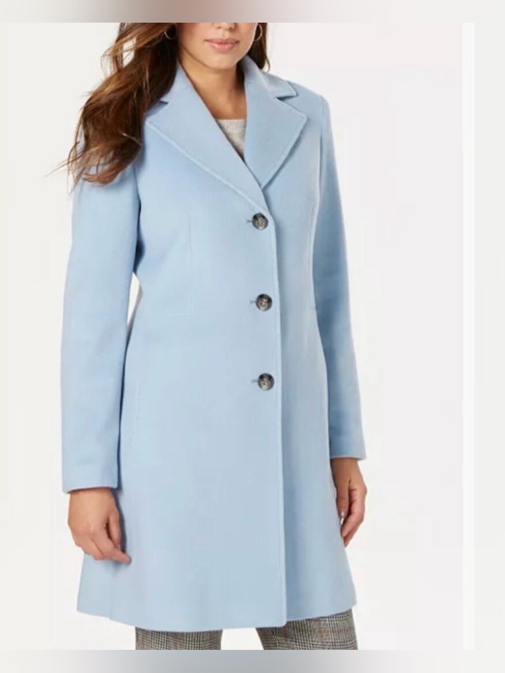 Calvin Klein Classic Light Blue Women's Single-Breasted Wool Coat